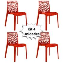 Kit 4 Cadeira Para Mesa de Jantar Gruvyer Polipropileno Vazado Coral Premium Eco Colorida Casa Cozinha Decoração New Plastic