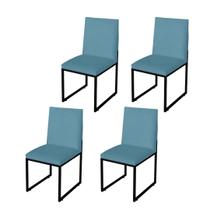 Kit 4 Cadeira Para Sala de Jantar Trendy Base Metálica Preto Suede Azul Turquesa - Móveis Mafer