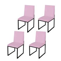 Kit 4 Cadeira Para Sala de Jantar Trendy Base Metálica Preto Suede Rosa Bebê - Móveis Mafer