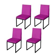 Kit 4 Cadeira Para Sala de Jantar Trendy Base Metálica Preto Tecido Sintético Pink - Móveis Mafer
