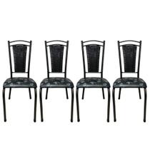 Kit 4 Cadeira Paris De Cozinha Tubular Preto Aço Estofada Encosto Junco Preto Florido Kit 4 Cadeira Paris De Cozinha Tubular Preto Aço Estofada Encosto Junco Preto Florido