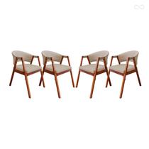 Kit 4 Cadeira Poltrona para Sala de Jantar Ravena em Madeira Castanho Suede Bege CCS