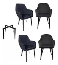 Kit 4 Cadeira Poltrona Vintage Eames Em Tecido Veludo Preto