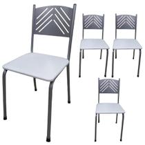 Kit 4 Cadeira Prata para Cozinha Jantar com Assento Branco - Medcombo