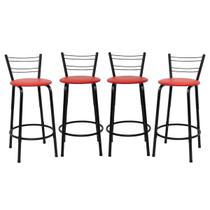 Kit 4 Cadeiras 60cm Para Balcão Flórida Preta Bistrô Bar Cozinha Gourmet Ilha Área de Lazer Piscina Bancada