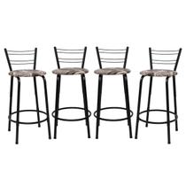 Kit 4 Cadeiras 60cm Para Balcão Flórida Preta Bistrô Bar Cozinha Gourmet Ilha Área de Lazer Piscina Bancada