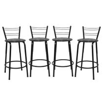 Kit 4 Cadeiras 60cm Para Balcão Flórida Preta Bistrô Bar Cozinha Gourmet Ilha Área de Lazer Piscina Bancada