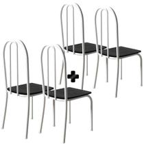 Kit 4 Cadeiras Aço Branco Estofadas material sintético Preto Vitória Art Panta