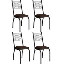 Kit 4 Cadeiras Aço Carbono Tubular Metálica Acabamento D-25 Luana Preto-imbuia