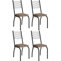 Kit 4 Cadeiras Aço Carbono Tubular Metálica Acabamento D-25 Luana Preto-rattan