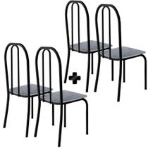 Kit 4 Cadeiras Aço Preto Craqueado Estofadas material sintético Prata Vitória Art Panta