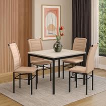 Kit 4 Cadeiras Aço Tokio Pintado Preto material sintético Off White Sala Jantar Moderna - Art Panta Kit 4 Cadeiras Aço Tokio Pintado Preto material sintético Off White Sala Jantar Moderna - Art Panta