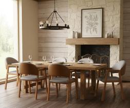 KIT 4 CADEIRAS ALLEGRA MADEIRA TECIDO CINZA COM material sintético