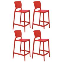 Kit 4 Cadeiras Altas Tramontina Banqueta com Encosto Bancada Bar Plástico Summa Safira Vermelho Kit 4 Cadeiras Altas Tramontina Banqueta com Encosto Bancada Bar Plástico Summa Safira Vermelho