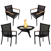 Kit 4 Cadeiras Amelia Alumínio + Lareira Área Externa Interna Kit 4 Cadeiras Amelia Alumínio + Lareira Área Externa Interna