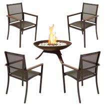 Kit 4 Cadeiras Amelia Alumínio + Lareira Área Externa Interna Kit 4 Cadeiras Amelia Alumínio + Lareira Área Externa Interna