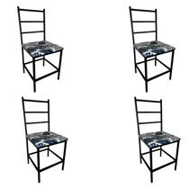 Kit 4 Cadeiras Ana Assento Azul Floral Decoração Cozinha Área de Lazer