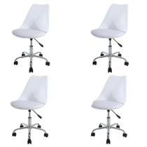 Kit 4 Cadeiras ANM6066S Eames Joly Anima Office em PP Assento Estofado PU Branco Base Rodízio Cromado Kit 4 Cadeiras ANM6066S Eames Joly Anima Office em PP Assento Estofado PU Branco Base Rodízio Cromado