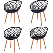 Kit 4 Cadeiras ANM8197F Loa Clarice Anima Office Polipropileno Preto Base Metal Pintura Madeira