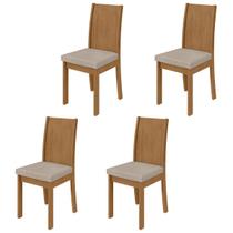 Kit 4 Cadeiras Athenas Amêndoa Clean/Veludo Naturale Creme 75868 - Móveis Lopas