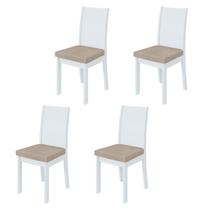 Kit 4 Cadeiras Athenas Branco/Veludo Naturale Creme 75868 - Móveis Lopas