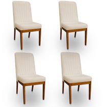 Kit 4 Cadeiras Auri para Sala de jantar cozinha Madeira maciça Veludo Bege