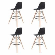 Kit 4 Cadeiras Banquetas Alta Com Encosto Para Cozinha Americana Bar Balcão Bancada Bistro Area Goumert Fixa Charles Eames Eiffel Base Madeira