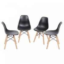 Kit 4 Cadeiras Base Madeira Eames Dkr Preto Kit 4 Cadeiras Base Madeira Eames Dkr Preto