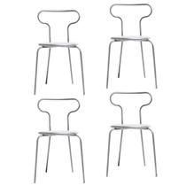 Kit 4 Cadeiras Base Tubular Fixa Fantasminha Chef Branco/Prata