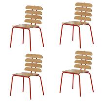 Kit 4 Cadeiras Base Tubular Fixa Reno Vermelho/Nature Kit 4 Cadeiras Base Tubular Fixa Reno Vermelho/Nature