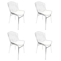 Kit 4 Cadeiras Bertoia cromada assento branco tubular - Poltronas do Sul