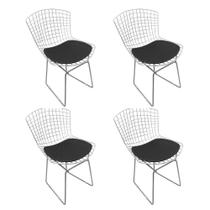 Kit 4 Cadeiras Bertoia Cromadas com Assento Sintético Preto