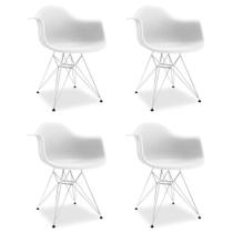 Kit 4 Cadeiras Braço Eames Eiffel Branca Ferro Cromado