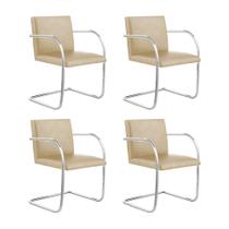 Kit 4 Cadeiras Brno Couro Natural Bege Tubular Cromada Kit 4 Cadeiras Brno Couro Natural Bege Tubular Cromada