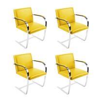 Kit 4 Cadeiras Brno Escritório material sintético Amarelo Barra Chata Cromada Kit 4 Cadeiras Brno Escritório material sintético Amarelo Barra Chata Cromada