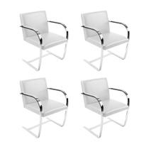 Kit 4 Cadeiras Brno Escritório material sintético Branco Barra Chata Cromada Kit 4 Cadeiras Brno Escritório material sintético Branco Barra Chata Cromada