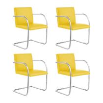 Kit 4 Cadeiras Brno para Escritório material sintético Amarelo Tubular Cromada Kit 4 Cadeiras Brno para Escritório material sintético Amarelo Tubular Cromada
