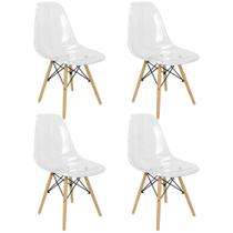 Kit 4 Cadeiras Charles Eames Cristal Eiffel Wood Designer