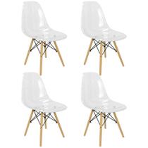 Kit 4 Cadeiras Charles Eames Cristal Eiffel Wood Designer Transparente