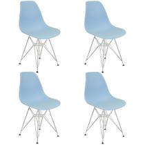 Kit 4 Cadeiras Charles Eames Eiffel Base Metal Cromado Azul Clara
