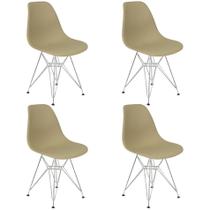 Kit 4 Cadeiras Charles Eames Eiffel Base Metal Cromado Bege