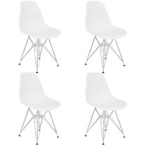 Kit 4 Cadeiras Charles Eames Eiffel Base Metal Cromado Branca