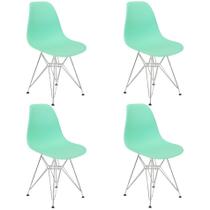 Kit 4 Cadeiras Charles Eames Eiffel Base Metal Cromado Verde Agua