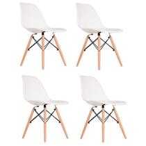 Kit 4 Cadeiras Charles Eames Eiffel Branca Base Madeira Sala Cozinha Jantar