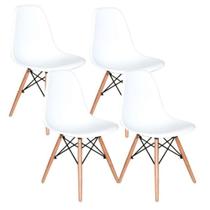 Kit 4 Cadeiras Charles Eames Eiffel Branca Base Madeira Sala Cozinha Jantar