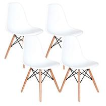 Kit 4 Cadeiras Charles Eames Eiffel Branca Base Madeira Sala