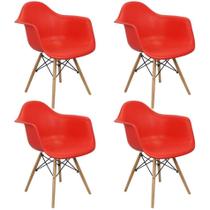 Kit 4 Cadeiras Charles Eames Eiffel Com Braço - Vermelha