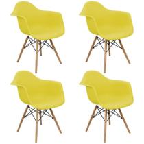 Kit 4 Cadeiras Charles Eames Eiffel Design Braço Amarela