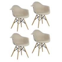 Kit 4 Cadeiras Charles Eames Eiffel Design Wood Com Braço - Bege