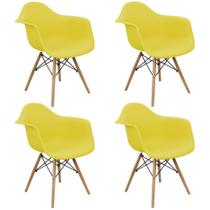 Kit 4 Cadeiras Charles Eames Eiffel Design Wood Com Braços - Amarela
